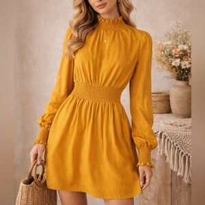 Forever 21 mustard color empire waist blouson/ long sleeve dress ❤️